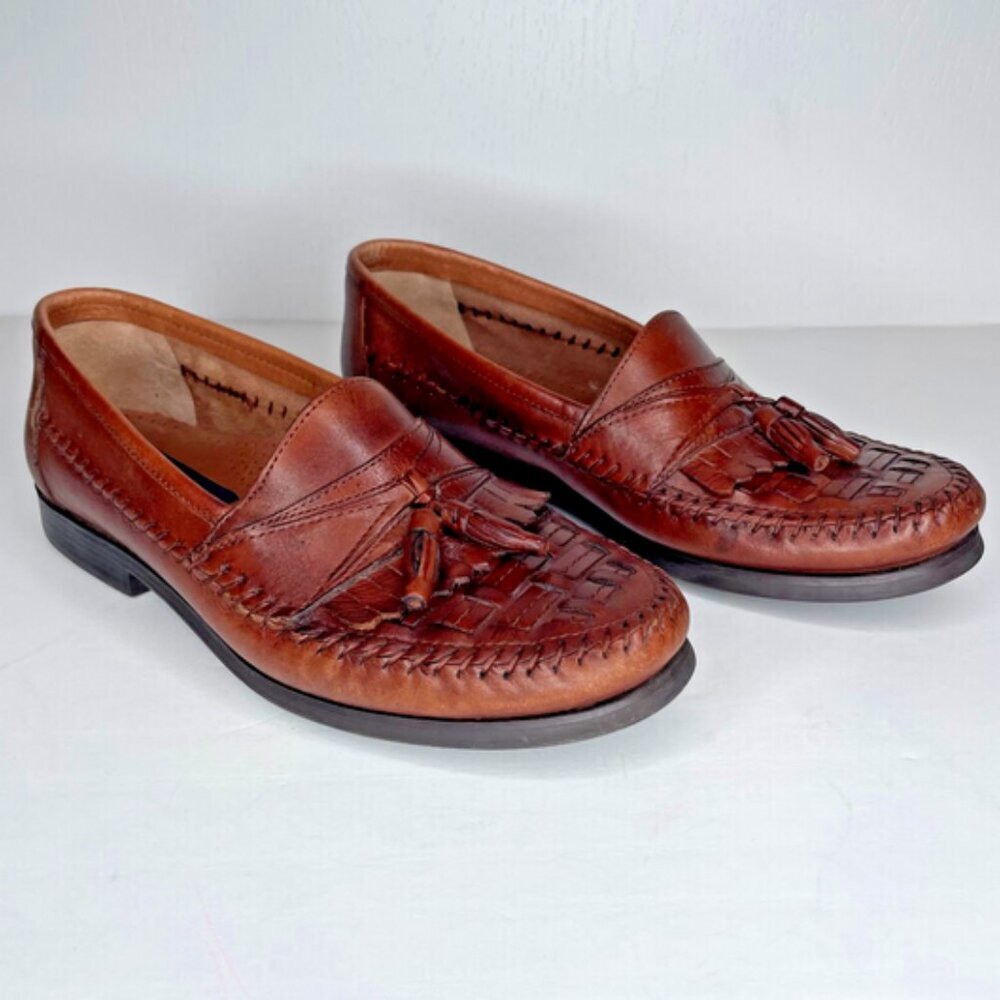 Giorgio Brutini Brazil Brown Woven Leather Kiltie Tassel Loafers 8M - Picture 5 of 15